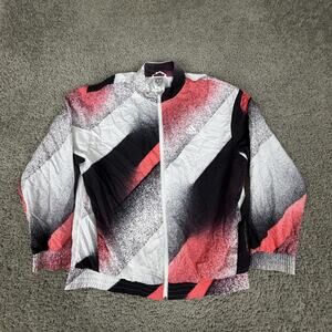 Adidas Jacket Womens Medium Red Black White Colorblock Full Zip Windbreaker Mesh